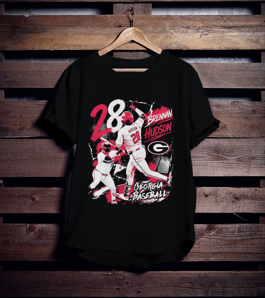 Georgia Baseball Brennan Hudson 28 Player Collage T-Shirt