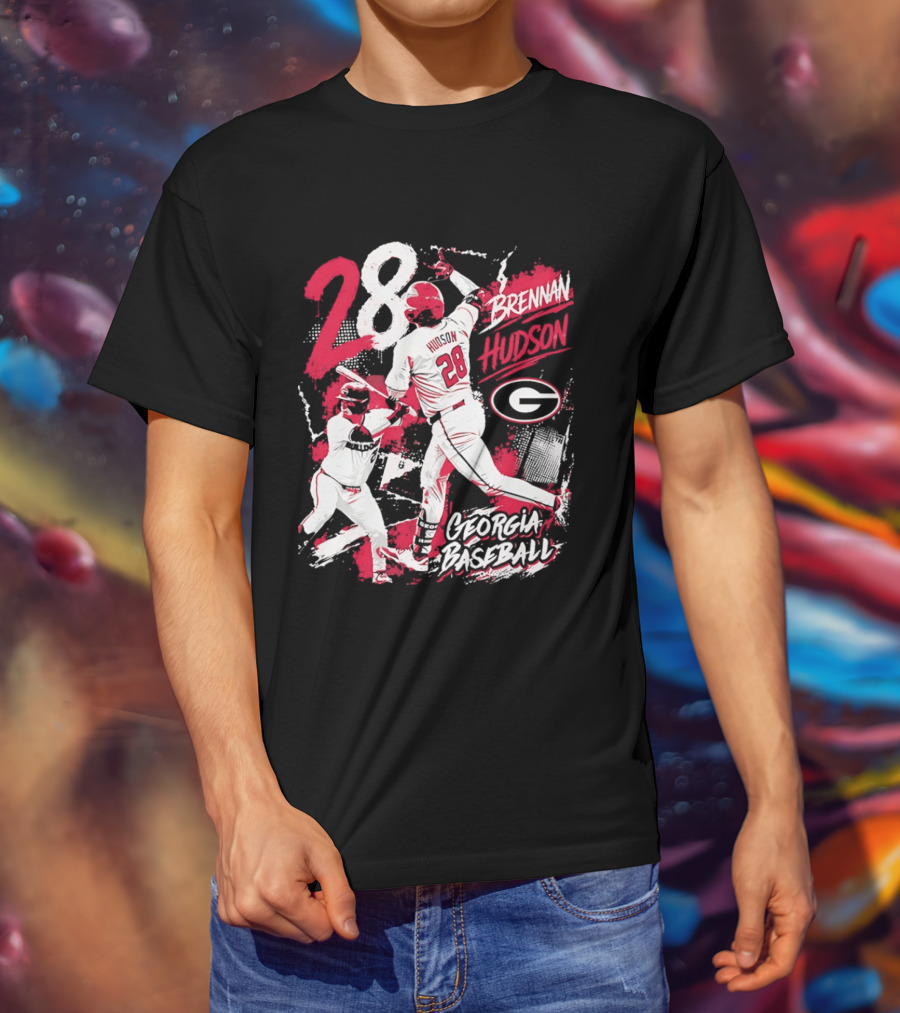 Georgia Baseball Brennan Hudson 28 Player Collage T-Shirt