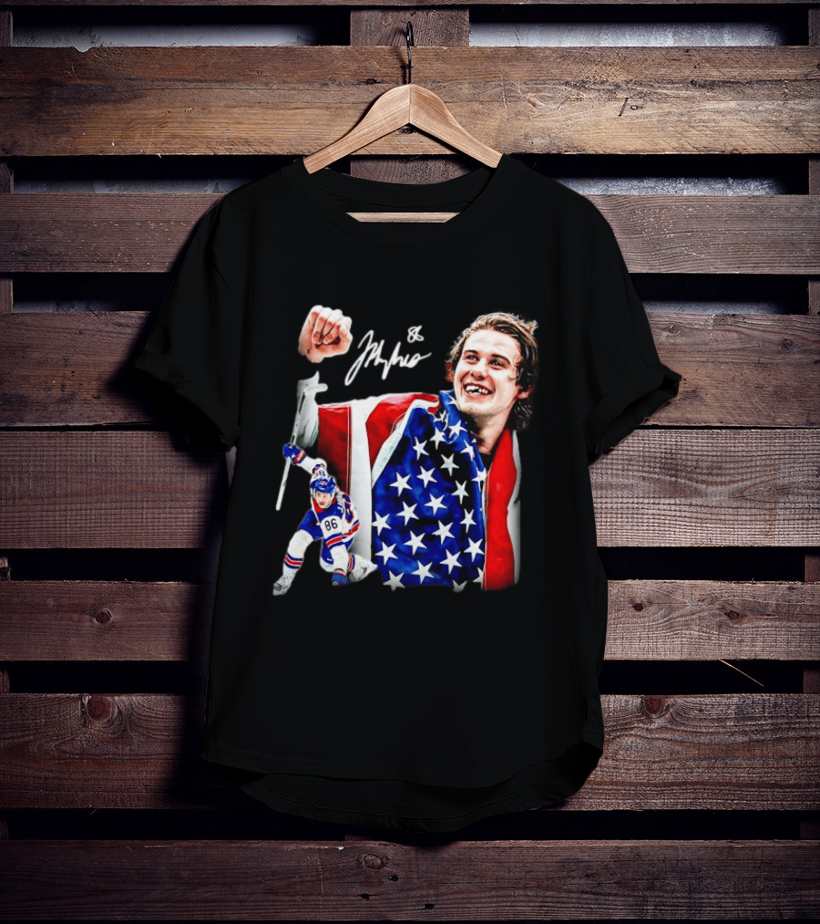 Jack Hughes New Jersey Devils USA Flag 86 Hockey Celebration T-Shirt