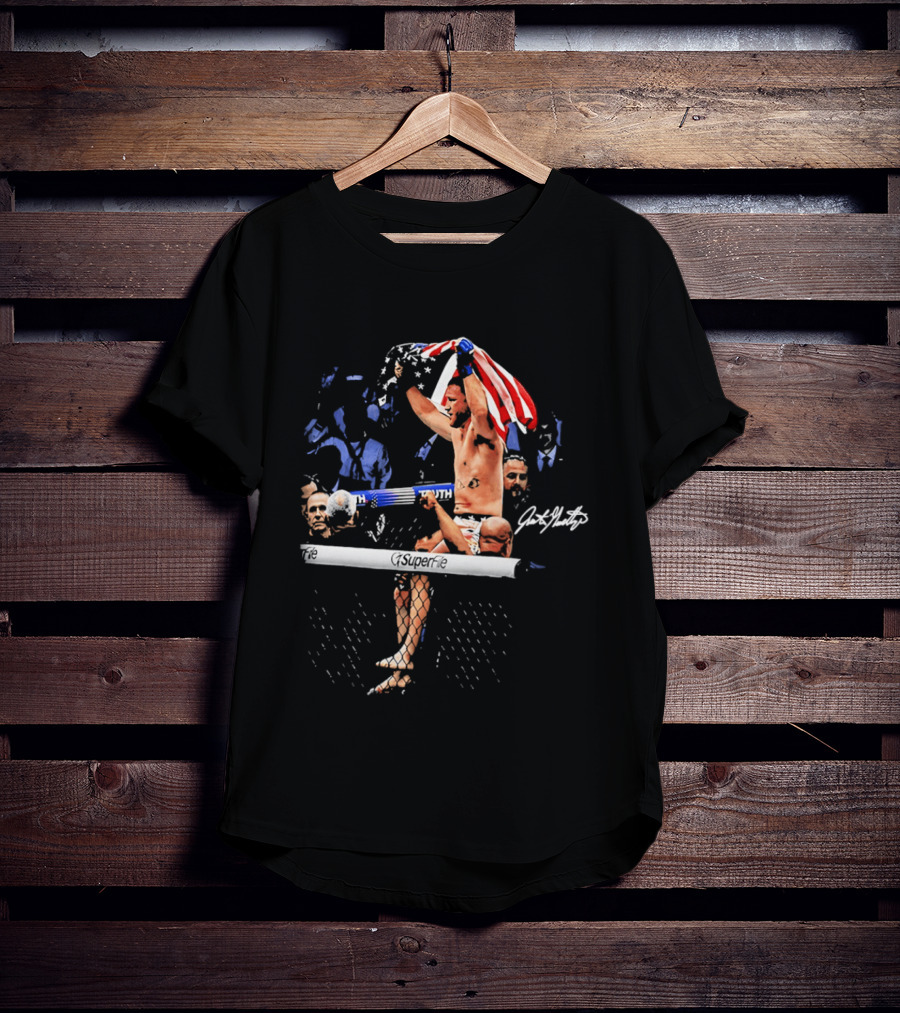 Justin Gaethje Celebrating With American Flag Victory Pose Signature Edition T-Shirt