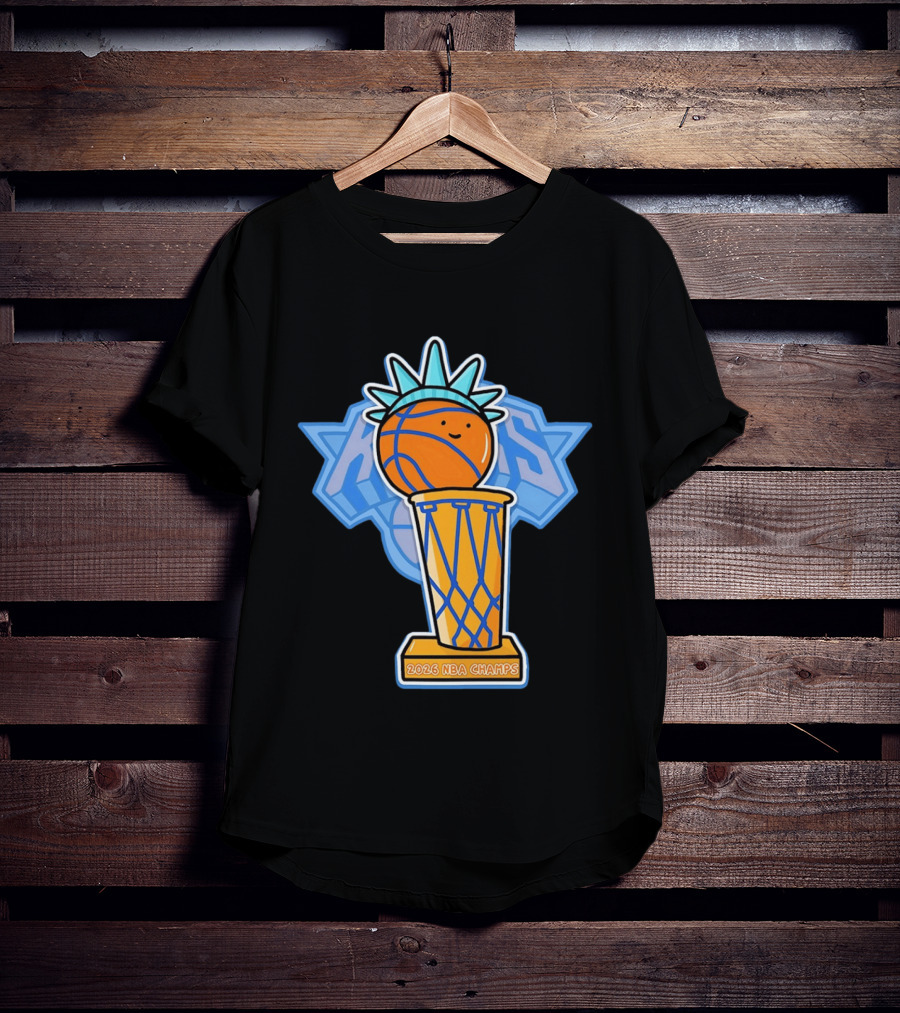 Knicks NBA Champs 2026 Statue Of Liberty Basketball Trophy T-Shirt