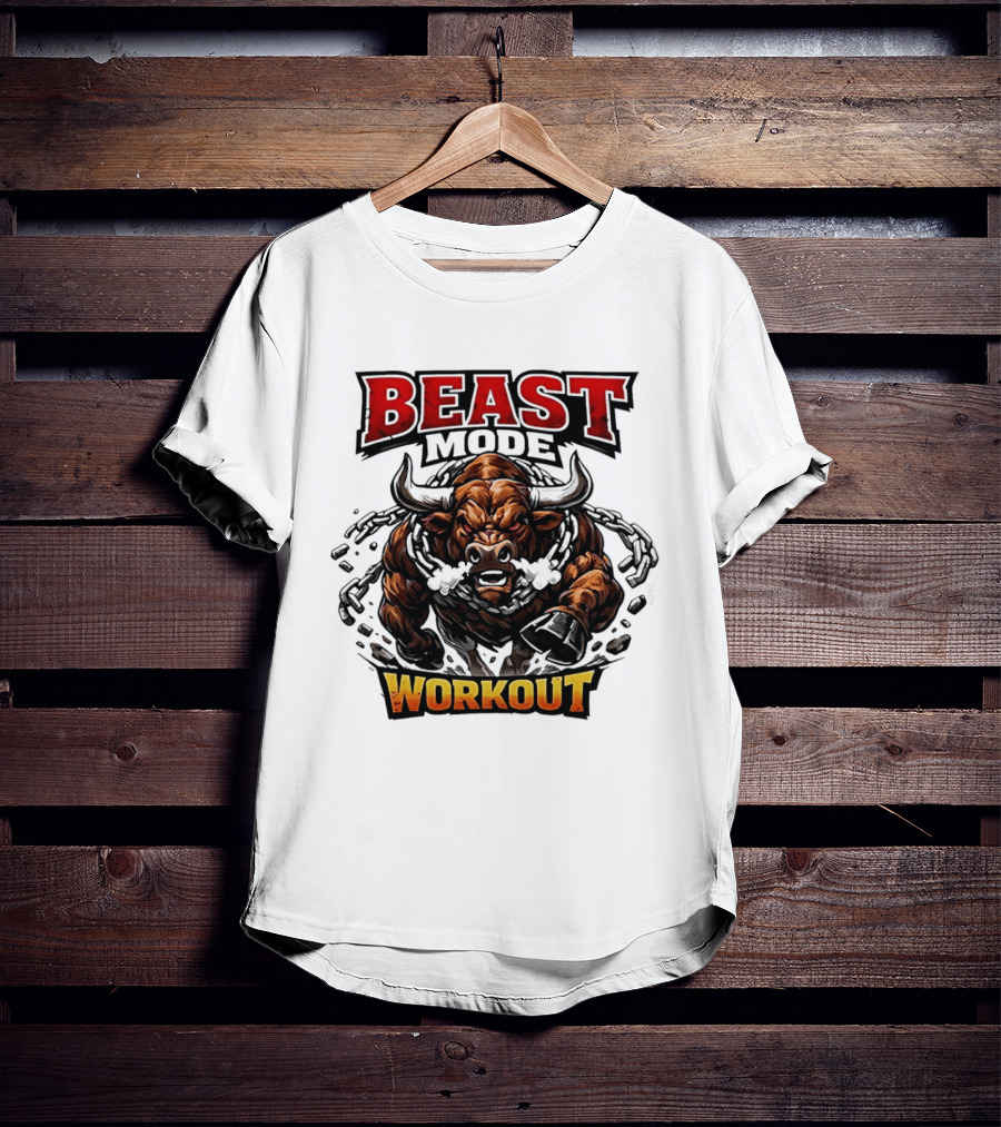 Beast Mode Workout Illustrated Bull Breaking Chains T-Shirt