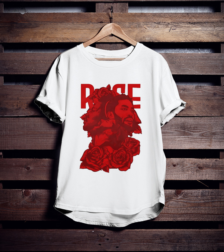Derrick Rose Red Rose Portrait With Decorative Roses T-Shirt