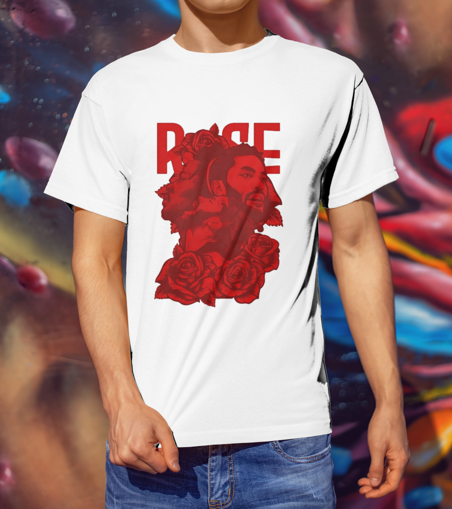 Derrick Rose Red Rose Portrait With Decorative Roses T-Shirt