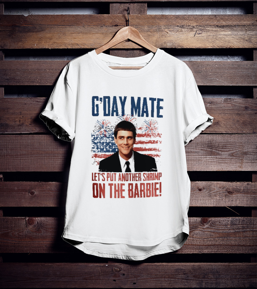 G'Day Mate Let's Put Another Shrimp On The Barbie 4th Of July With Stars And Stripes Fireworks T-Shirt