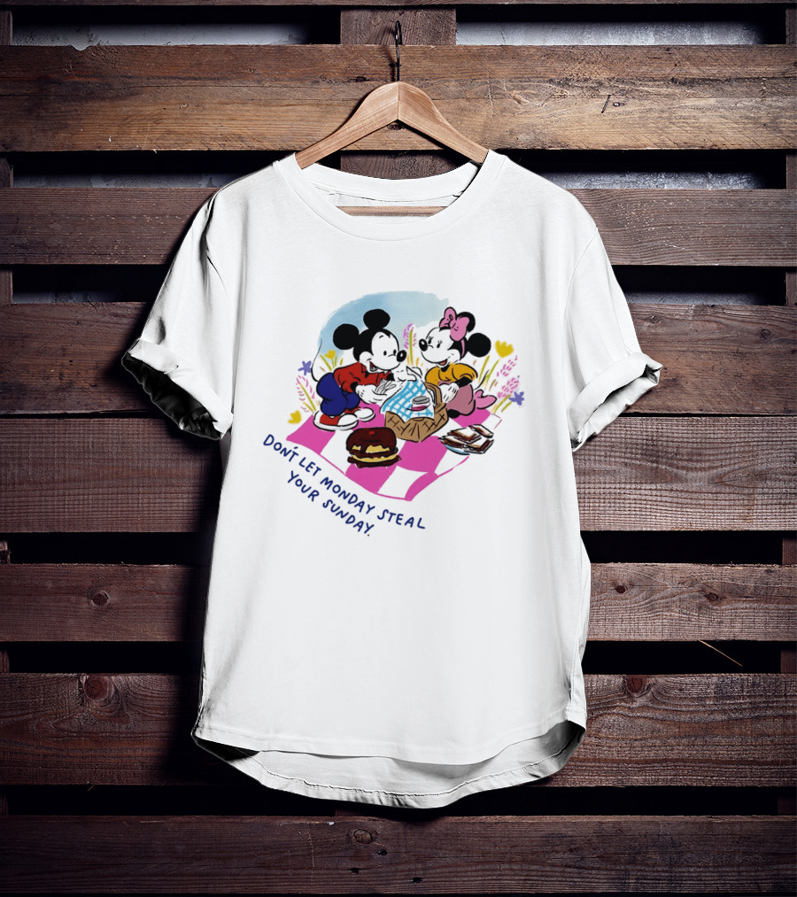 Mickey And Minnie Mouse Don't Let Monday Steal Your Sunday Picnic Fun T-Shirt