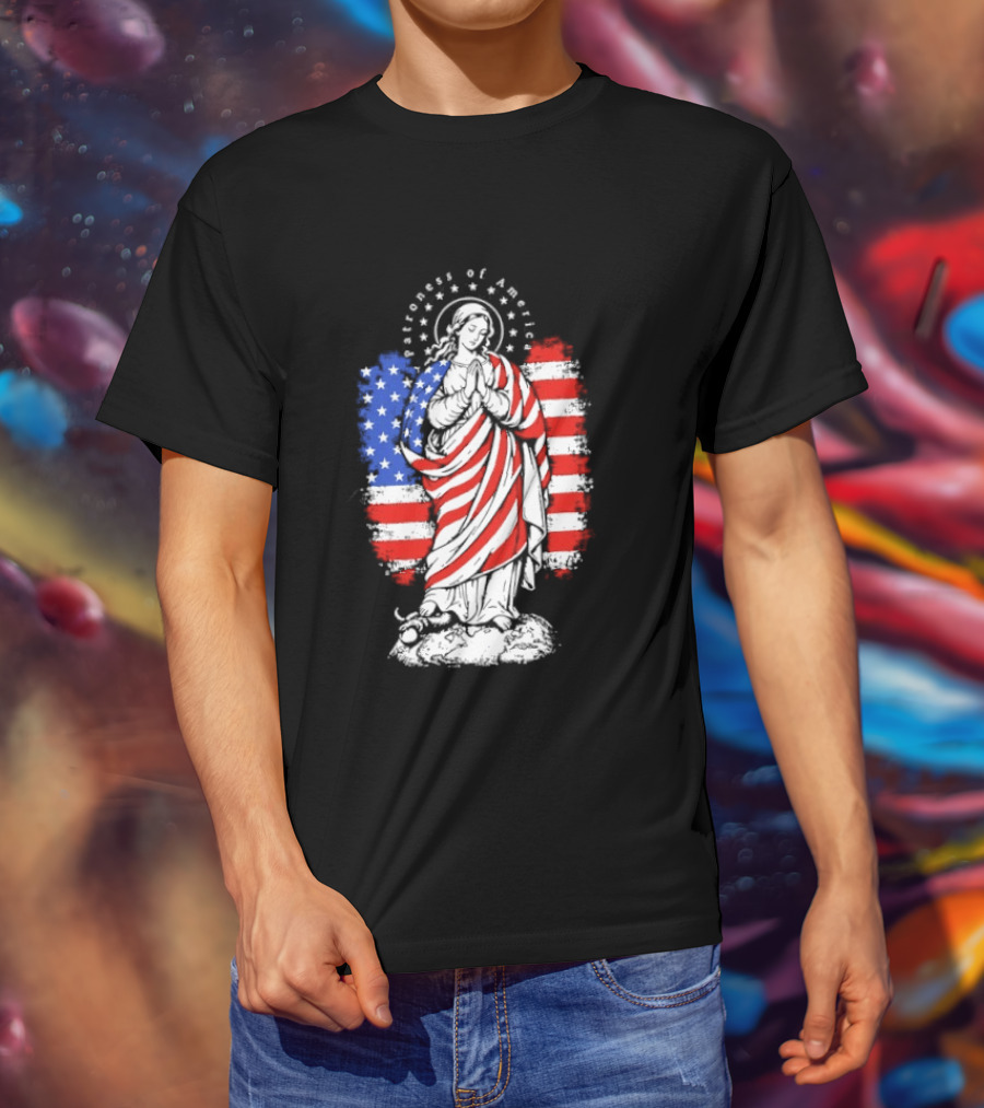 Blessed Virgin Mary Patroness Of The USA With American Flag Colors Catholic T-Shirt