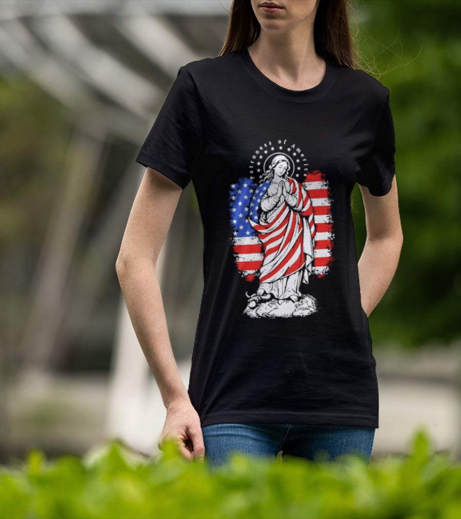 Blessed Virgin Mary Patroness Of The USA With American Flag Colors Catholic T-Shirt