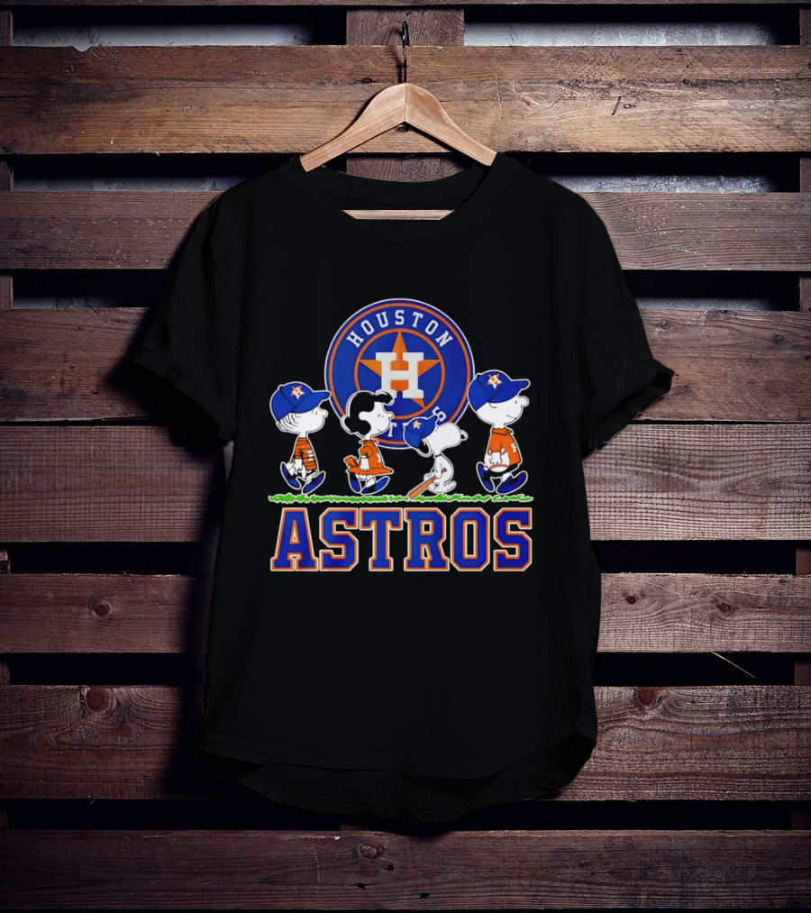 Houston Astros Peanuts Characters Snoopy Walking Baseball Team T-Shirt