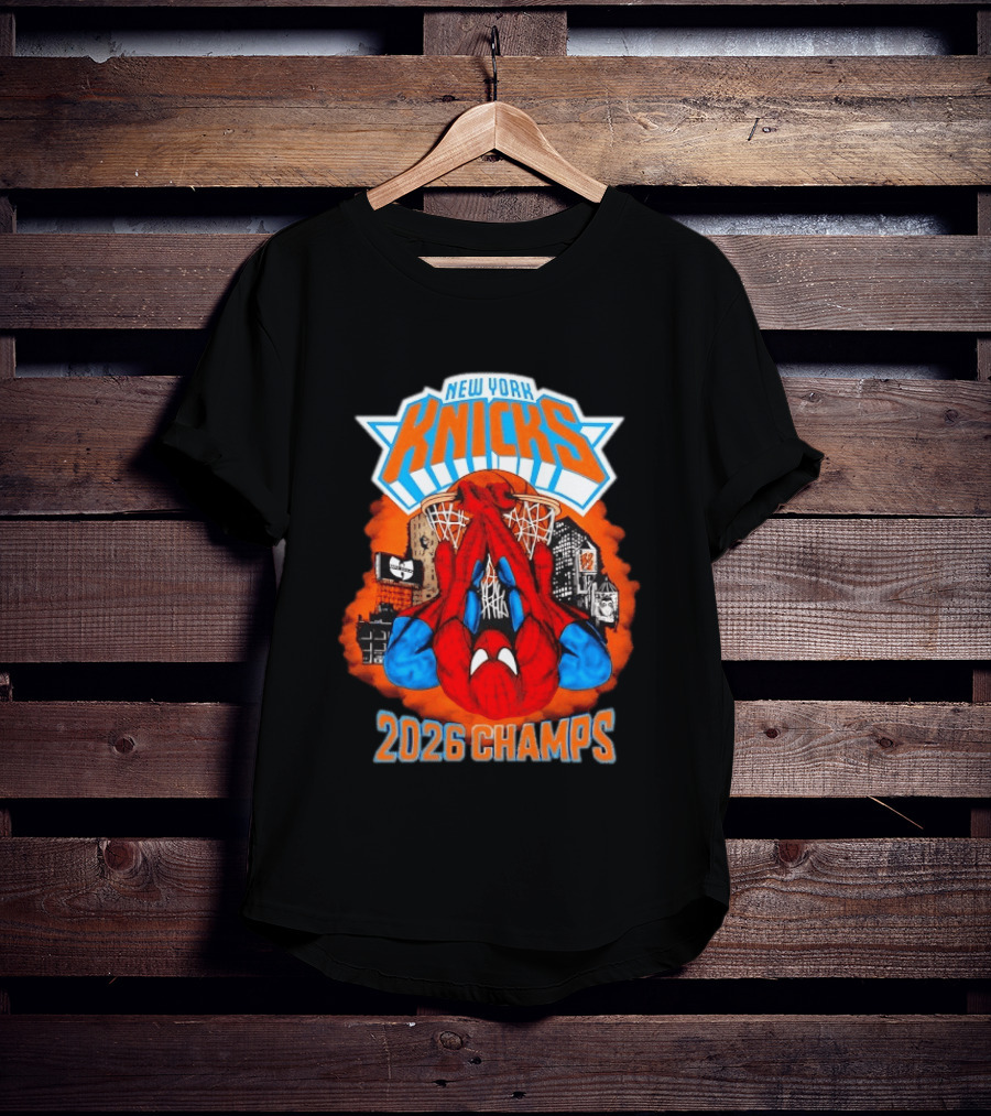New York Knicks Spider Man 2026 Champs Basketball Celebration T-Shirt