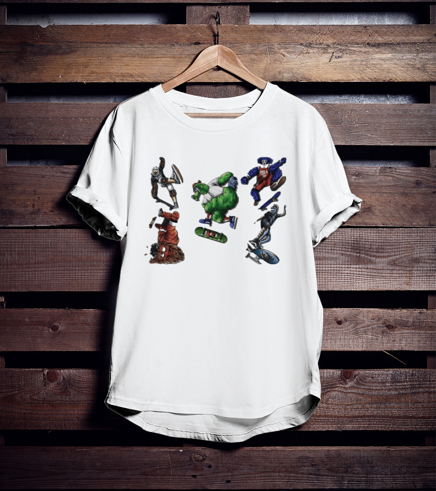 Philadelphia Sports Mascots Skateboarding Extravaganza Happy National Day T-Shirt