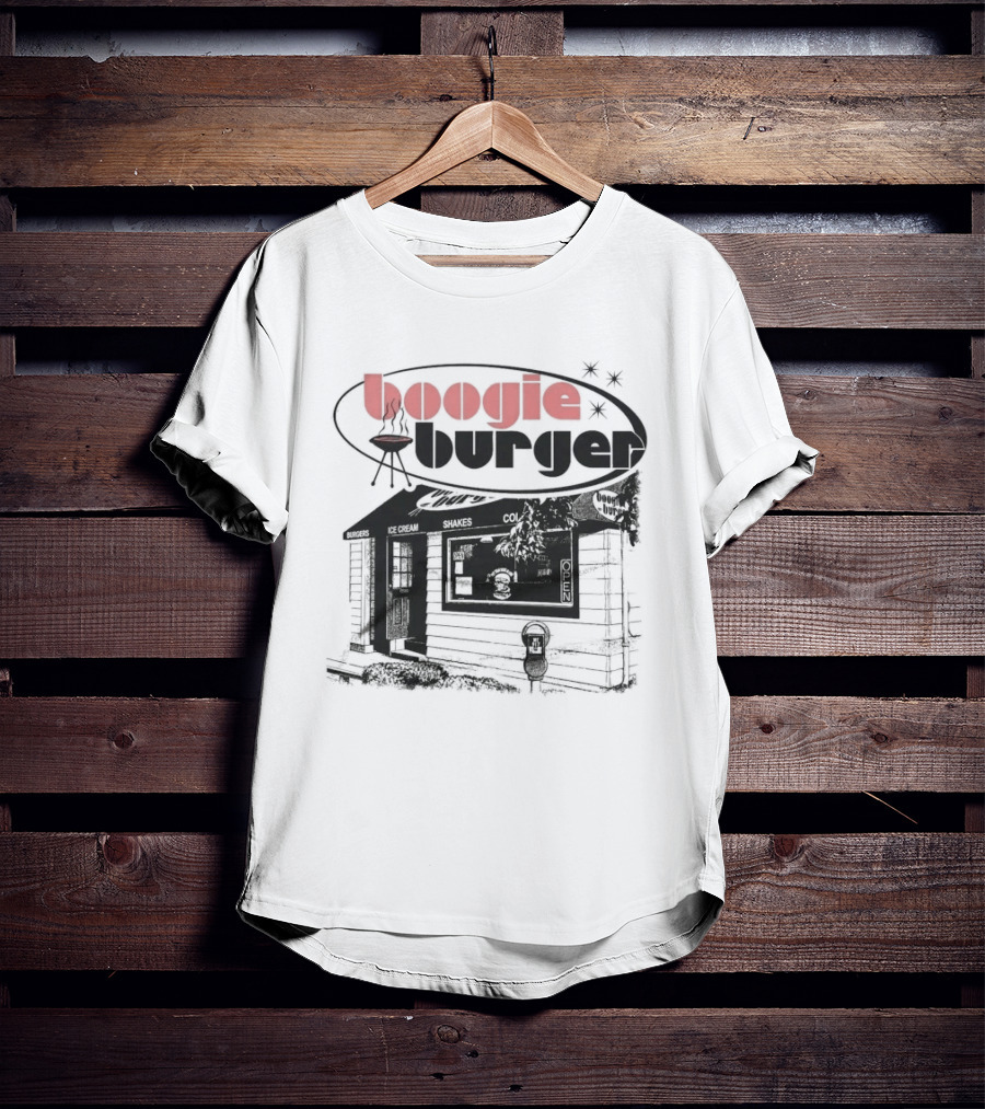 Boogie Burger BBQ Rustic Cabin Scene T-Shirt
