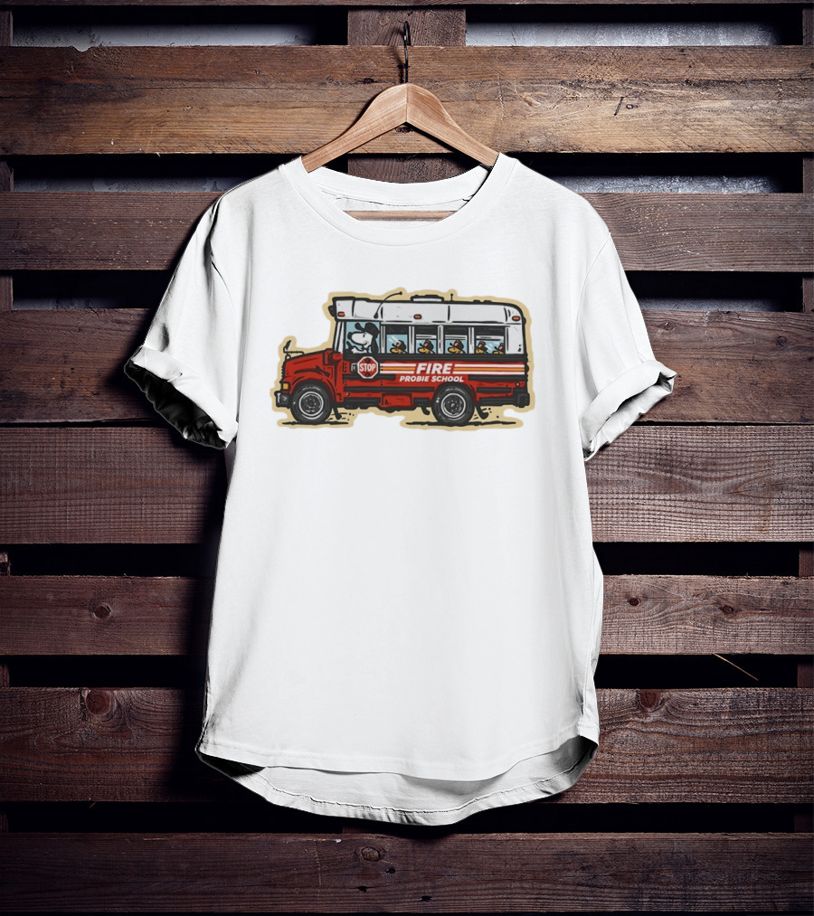 Firefighter Snoopy Woodstock School Bus Fire Probie Training T-Shirt