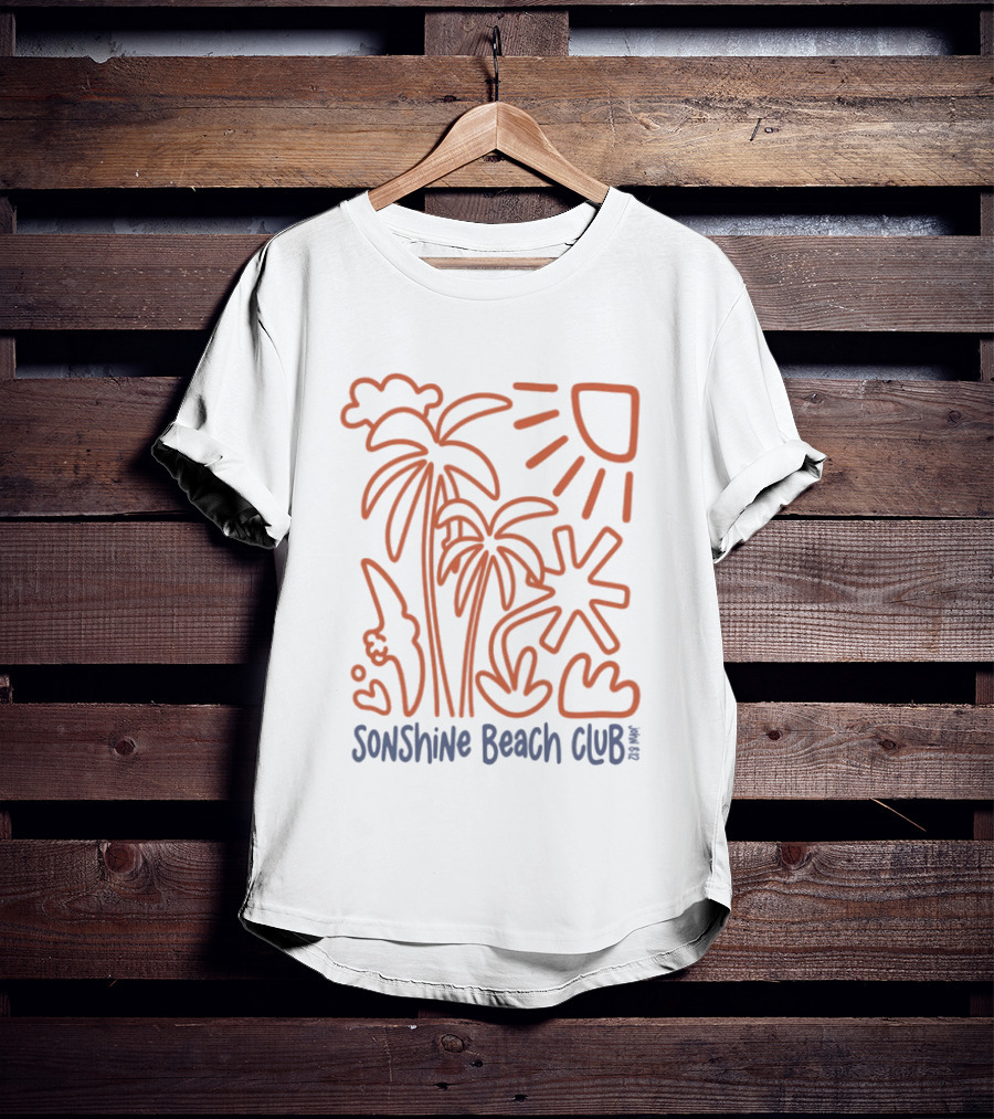 Five2 Sonshine Beach Club Palm Trees Sun And Surf Vibes T-Shirt