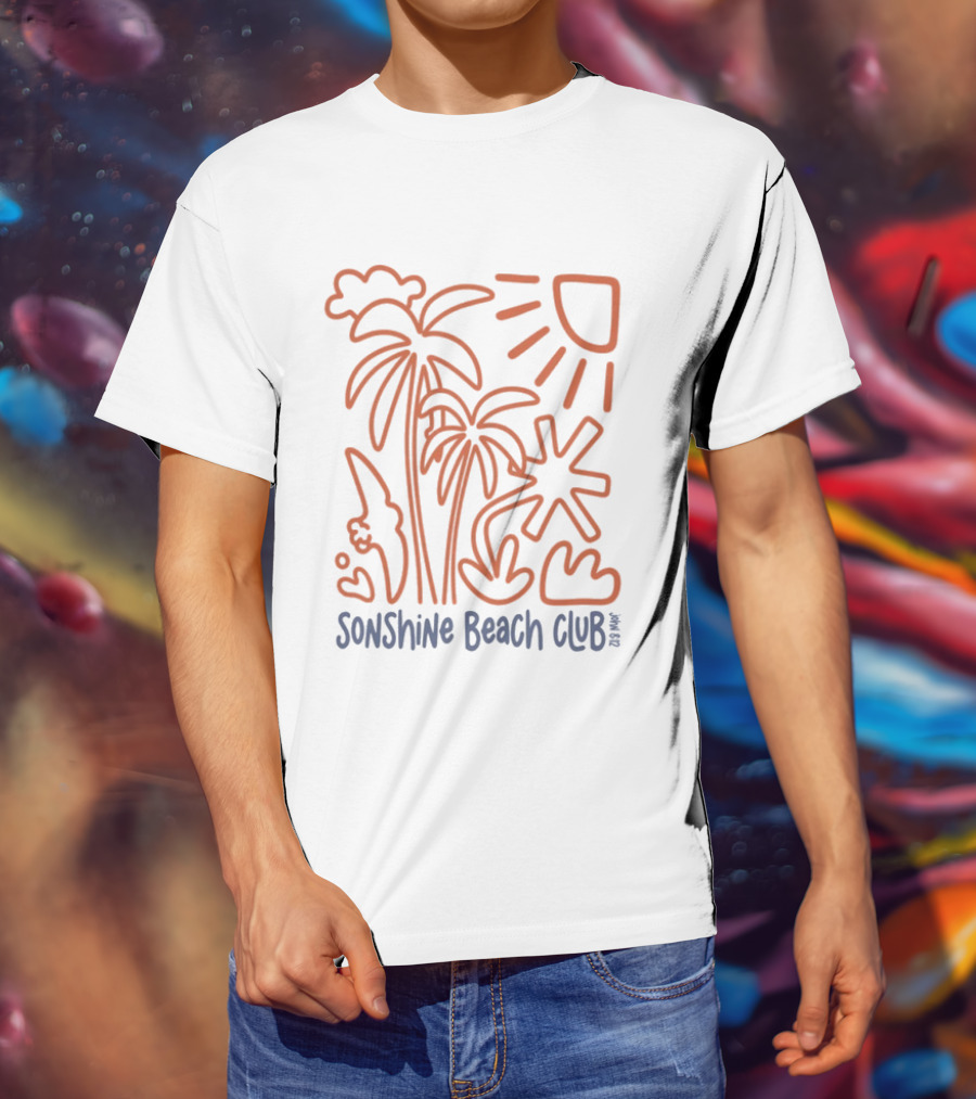 Five2 Sonshine Beach Club Palm Trees Sun And Surf Vibes T-Shirt