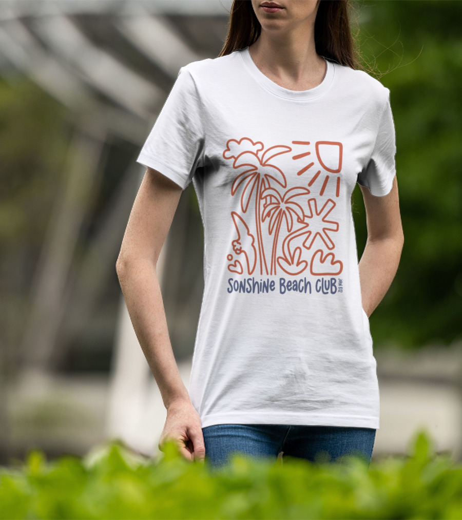Five2 Sonshine Beach Club Palm Trees Sun And Surf Vibes T-Shirt