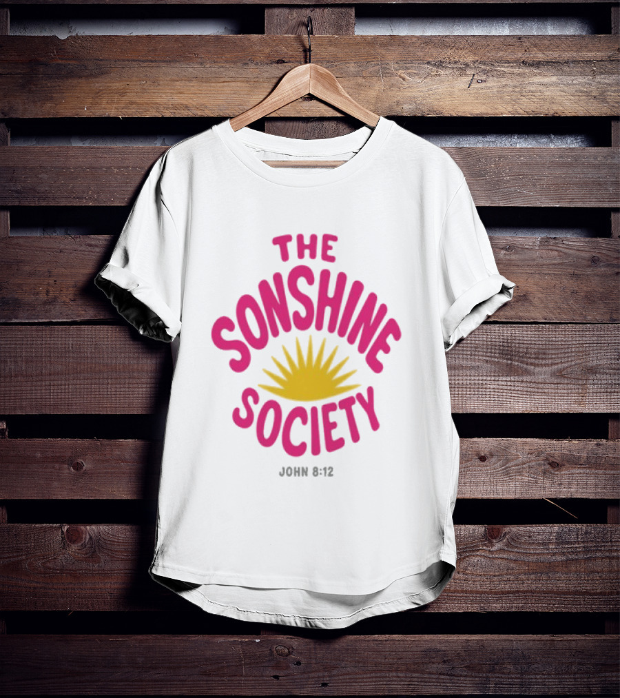 The Sonshine Society John 8 12 Bold Pink Yellow Sunburst T-Shirt