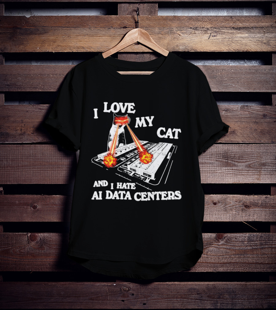 I Love My Cat Laser Eyes Destruction Of AI Data Centers T-Shirt