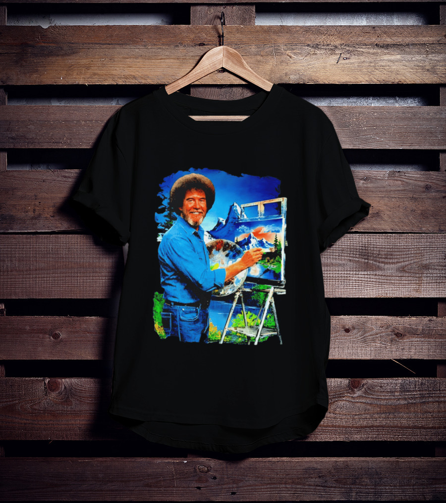 Bob Ross Painting Landscape Artist With Mountain Scene T-Shirt