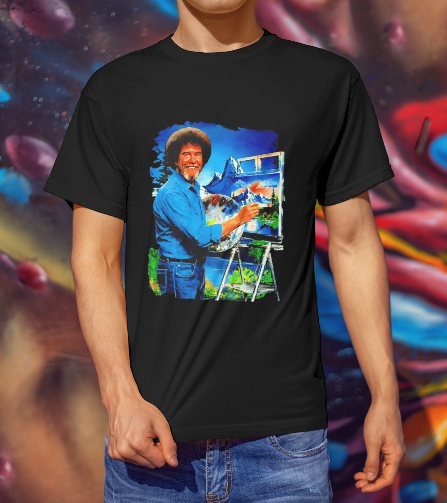 Bob Ross Painting Landscape Artist With Mountain Scene T-Shirt