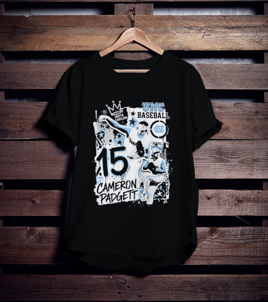 Cameron Padgett 15 UNC Baseball Player Collage Comic UNC Baseball T-Shirt