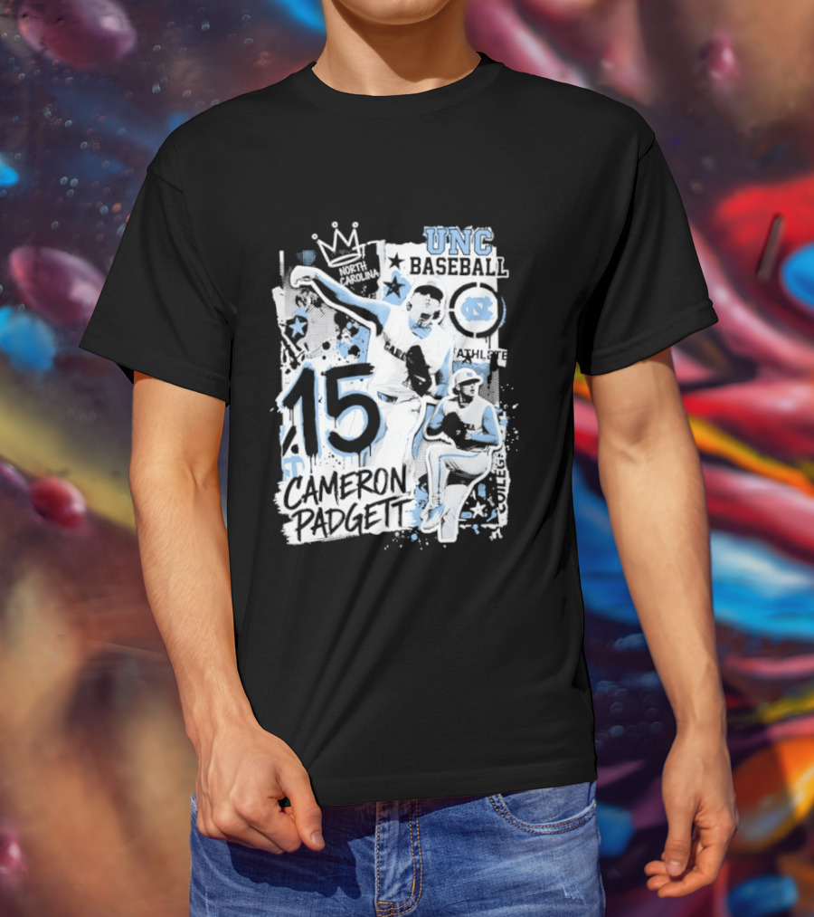 Cameron Padgett 15 UNC Baseball Player Collage Comic UNC Baseball T-Shirt