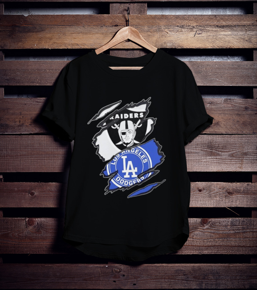Las Vegas Raiders Los Angeles Dodgers Two Teams One Heart Scratch T-Shirt