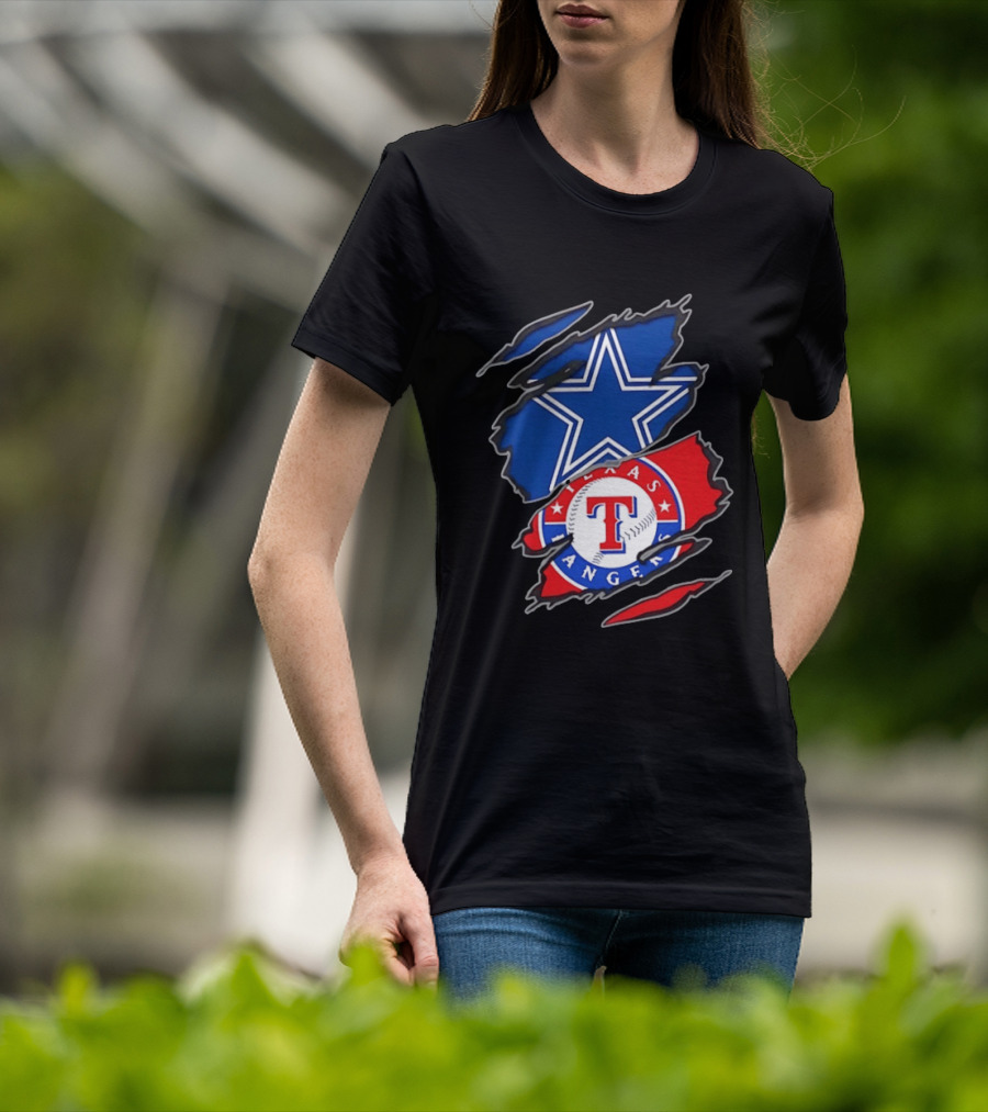 Dallas Cowboys Texas Rangers Two Teams One Heart Scratch T-Shirt