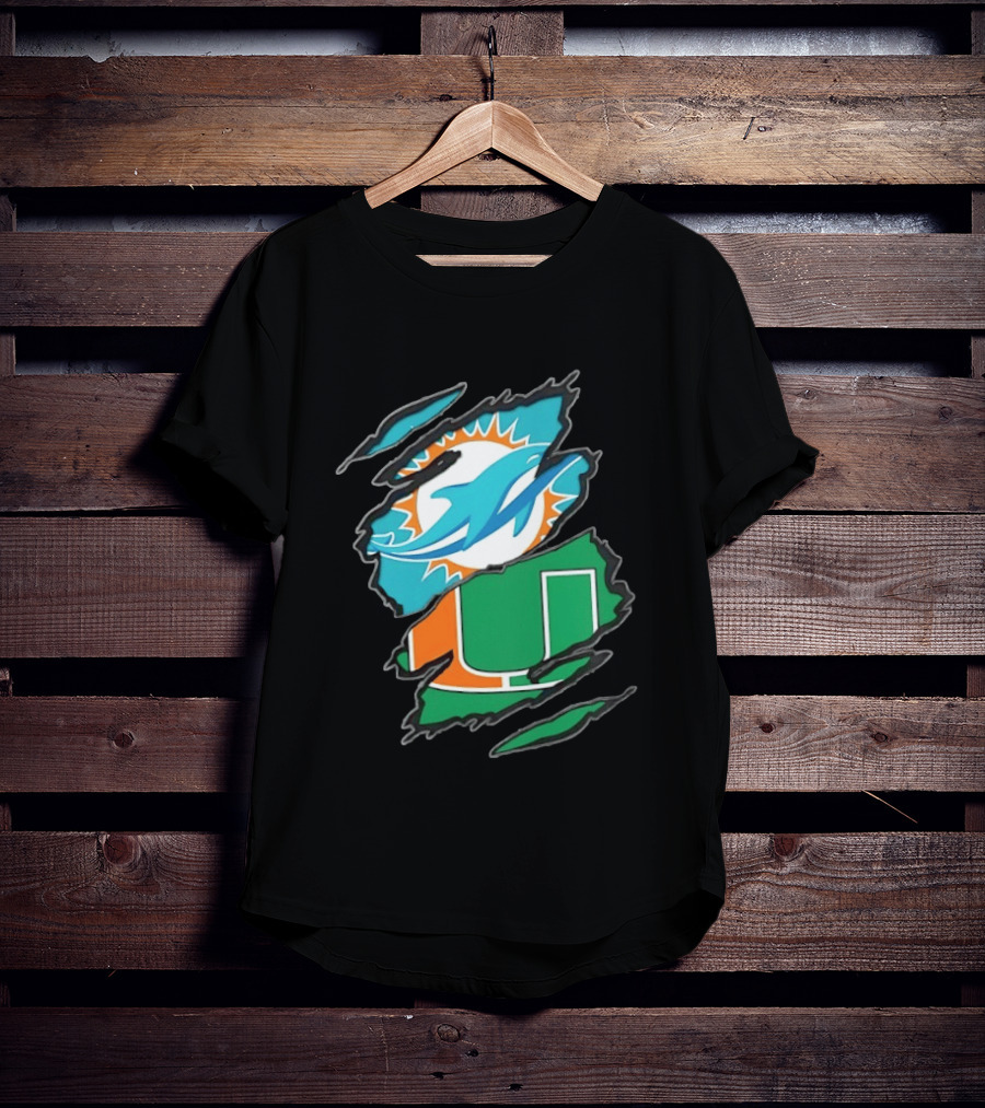 Miami Dolphins And Miami Hurricanes Two Teams One Heart Scratch T-Shirt
