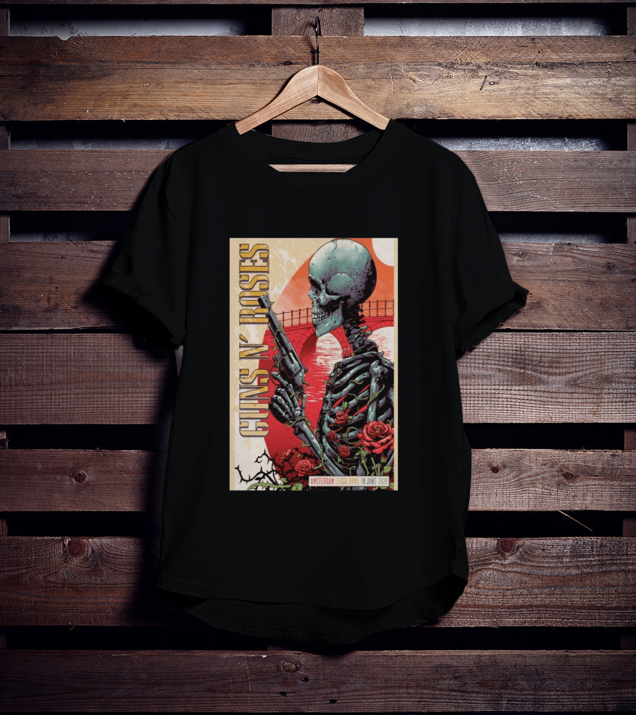 Guns N' Roses Amsterdam 18 June 2026 Ziggo Dome Skeleton With Gun And Roses T-Shirt