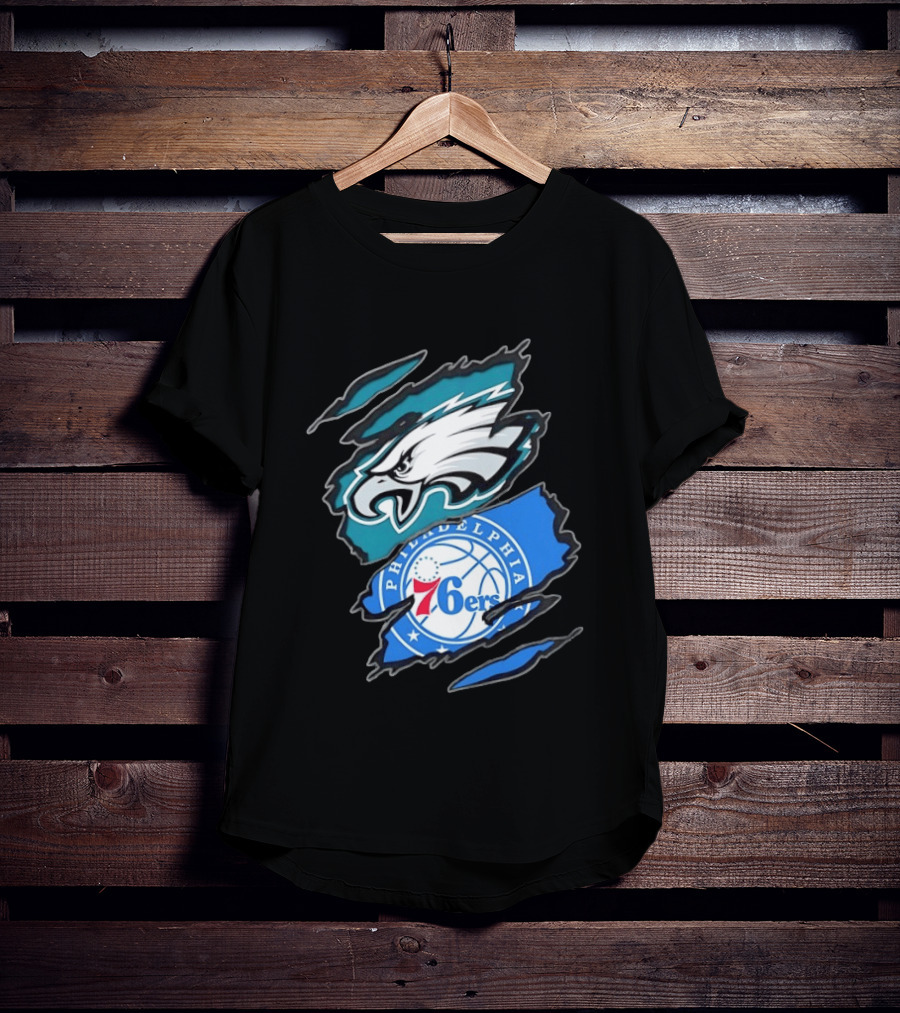 Philadelphia Eagles And Philadelphia 76ers Two Teams One Heart Scratch T-Shirt