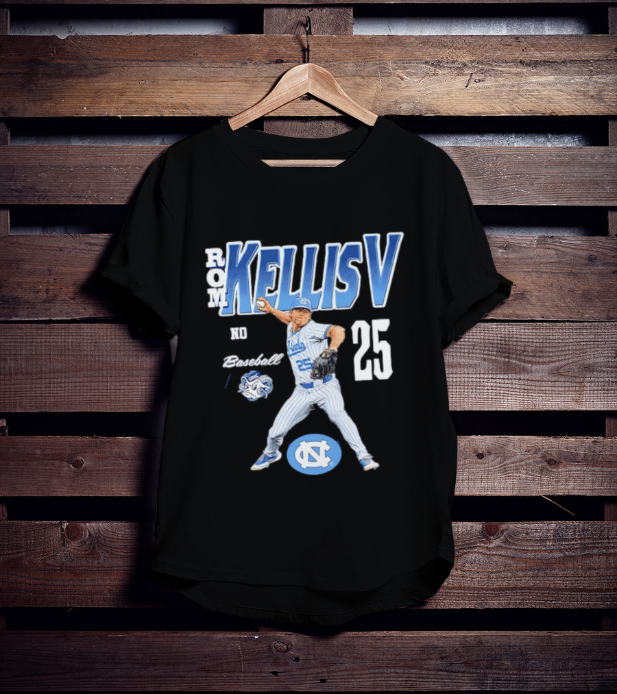 Rom Kellis V North Carolina Baseball No 25 Player UNC Tar Heels T-Shirt
