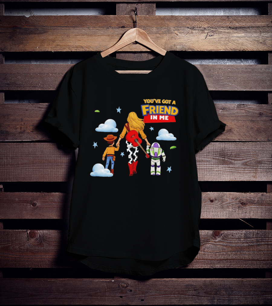 You've Got A Friend In Me Woody Buzz Lightyear Woman Walking With Clouds T-Shirt