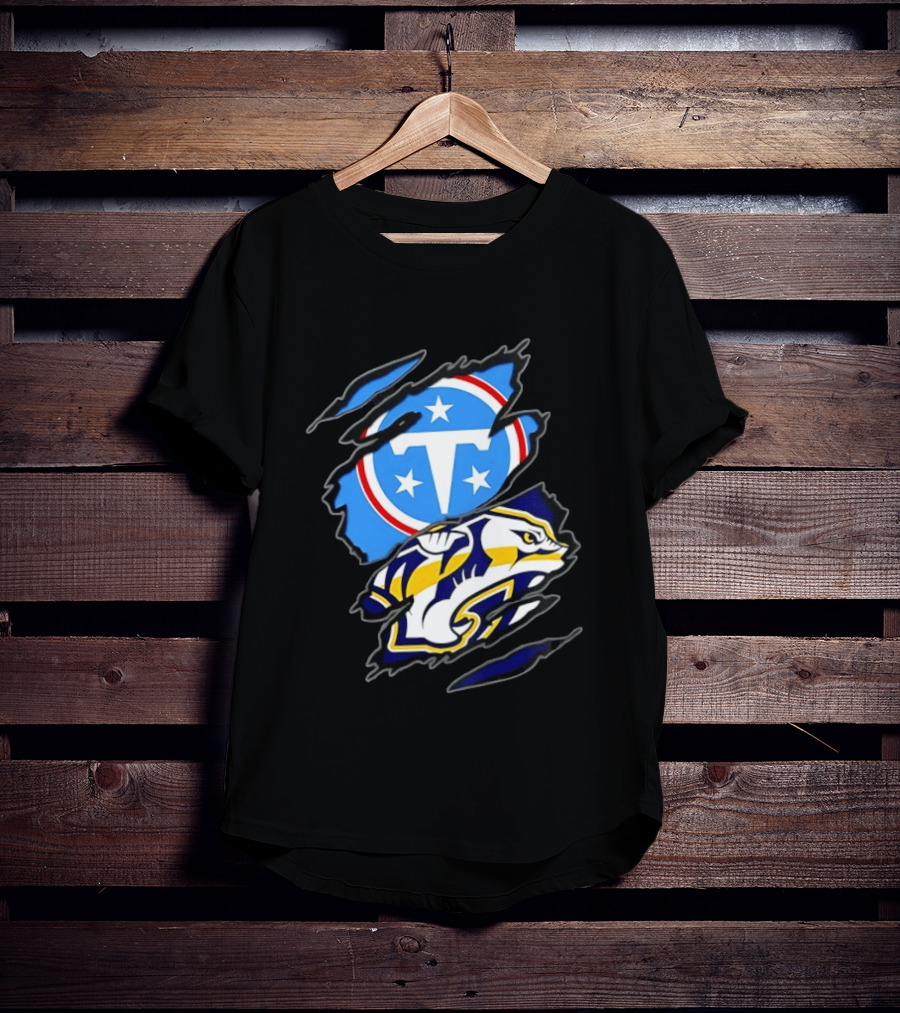 Tennessee Titans Nashville Predators Two Teams One Heart Scratch T-Shirt