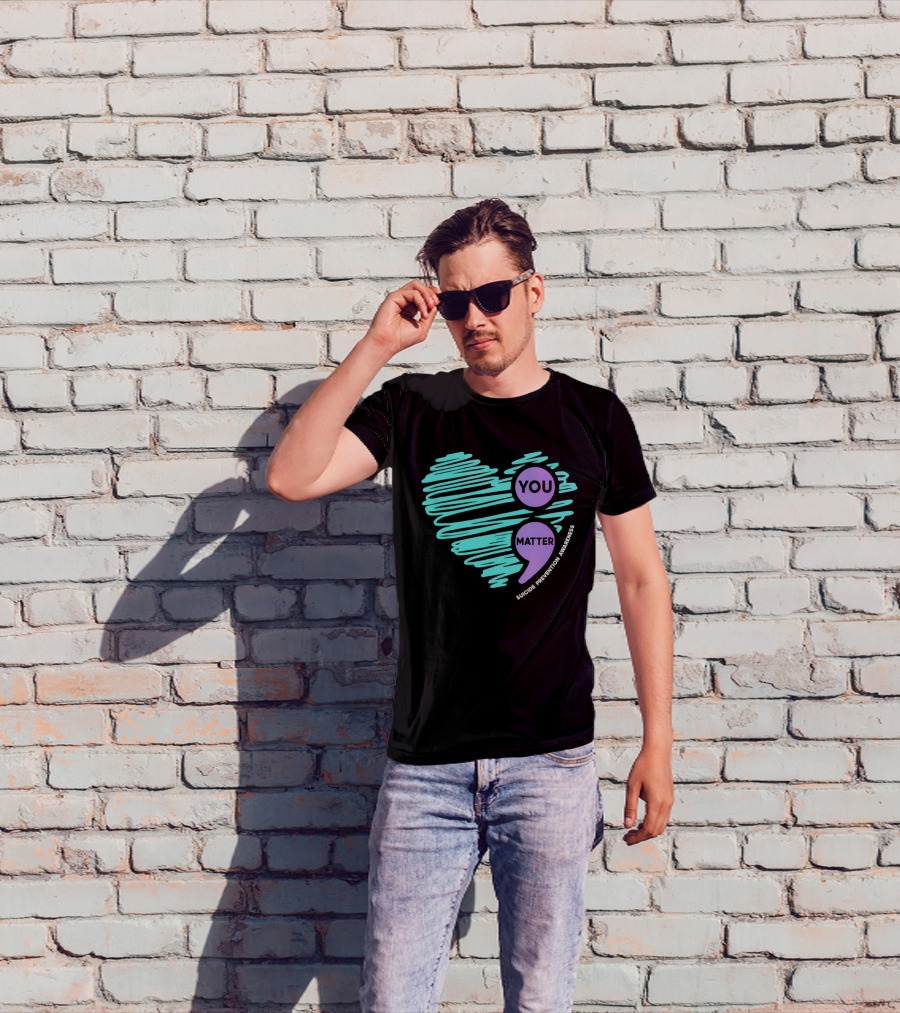 You Matter Semicolon Suicide Prevention Awareness Heart T-Shirt