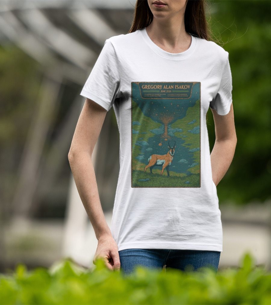 Gregory Alan Isakov June 2026 Tour With Antelope In Lush Mountain Scenery T-Shirt