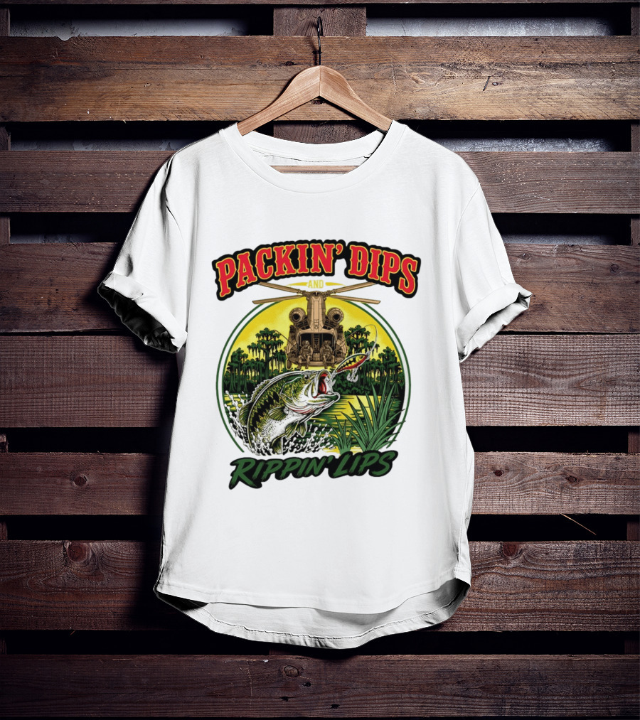 Packin' Dips And Rippin' Lips Fishing Helicopter Adventure T-Shirt