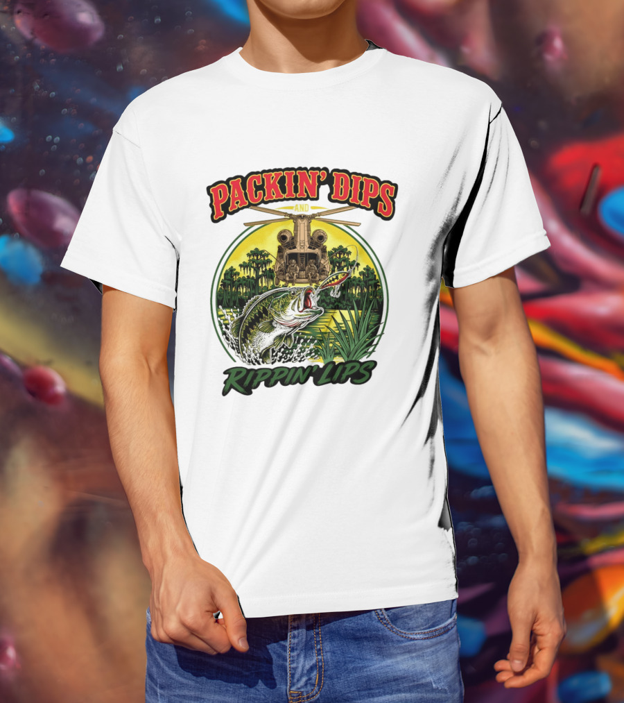 Packin' Dips And Rippin' Lips Fishing Helicopter Adventure T-Shirt