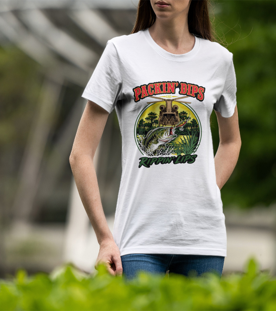 Packin' Dips And Rippin' Lips Fishing Helicopter Adventure T-Shirt