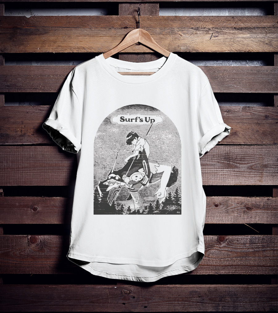 Surf's Up Anime Style Riding Adventure Black And White T-Shirt