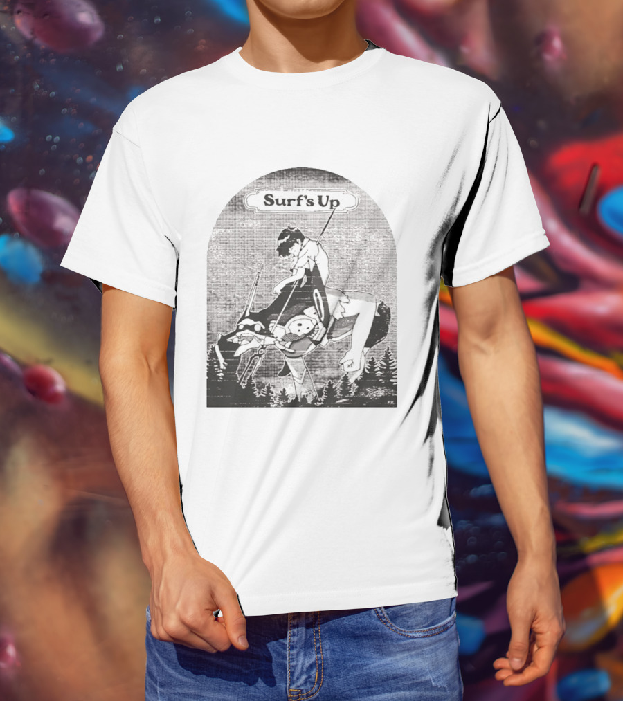 Surf's Up Anime Style Riding Adventure Black And White T-Shirt