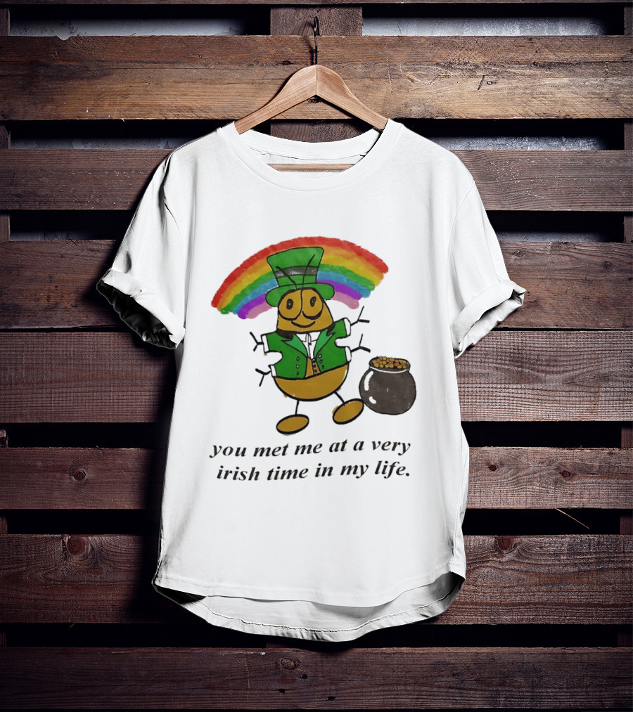 You Met Me At A Very Irish Time In My Life Rainbow Leprechaun Pot Of Gold T-Shirt