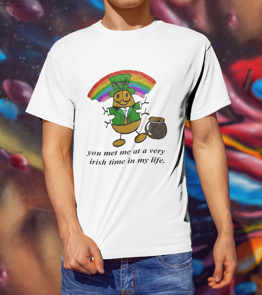 You Met Me At A Very Irish Time In My Life Rainbow Leprechaun Pot Of Gold T-Shirt
