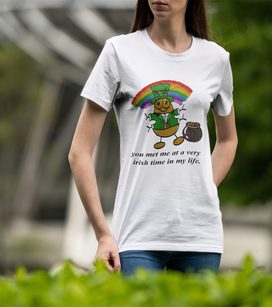 You Met Me At A Very Irish Time In My Life Rainbow Leprechaun Pot Of Gold T-Shirt