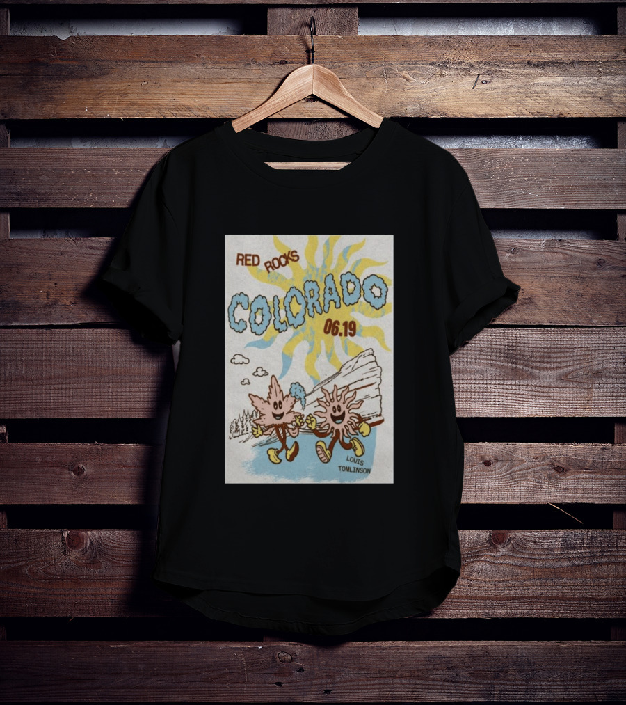 Red Rocks Colorado June 19 Louis Tomlinson Rockies Sun And Leaf Characters T-Shirt