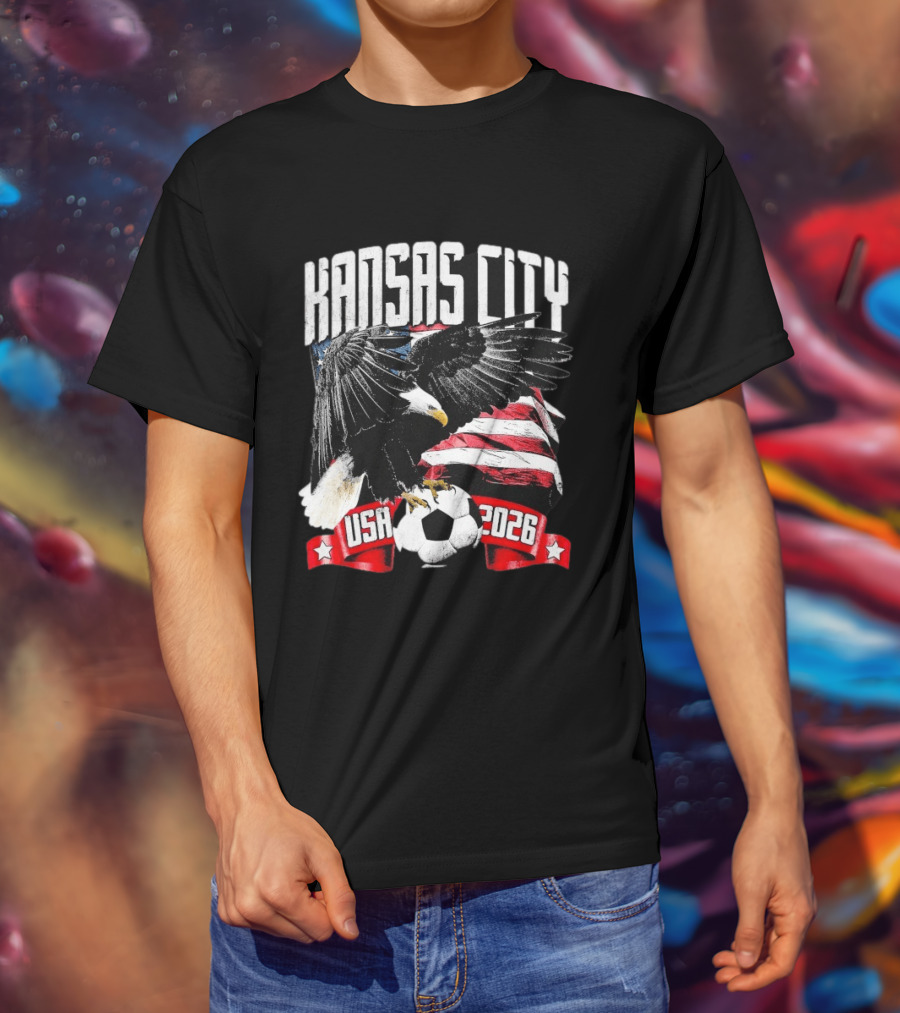 Kansas City USA 2026 Bald Eagle American Flag Soccer Ball T-Shirt
