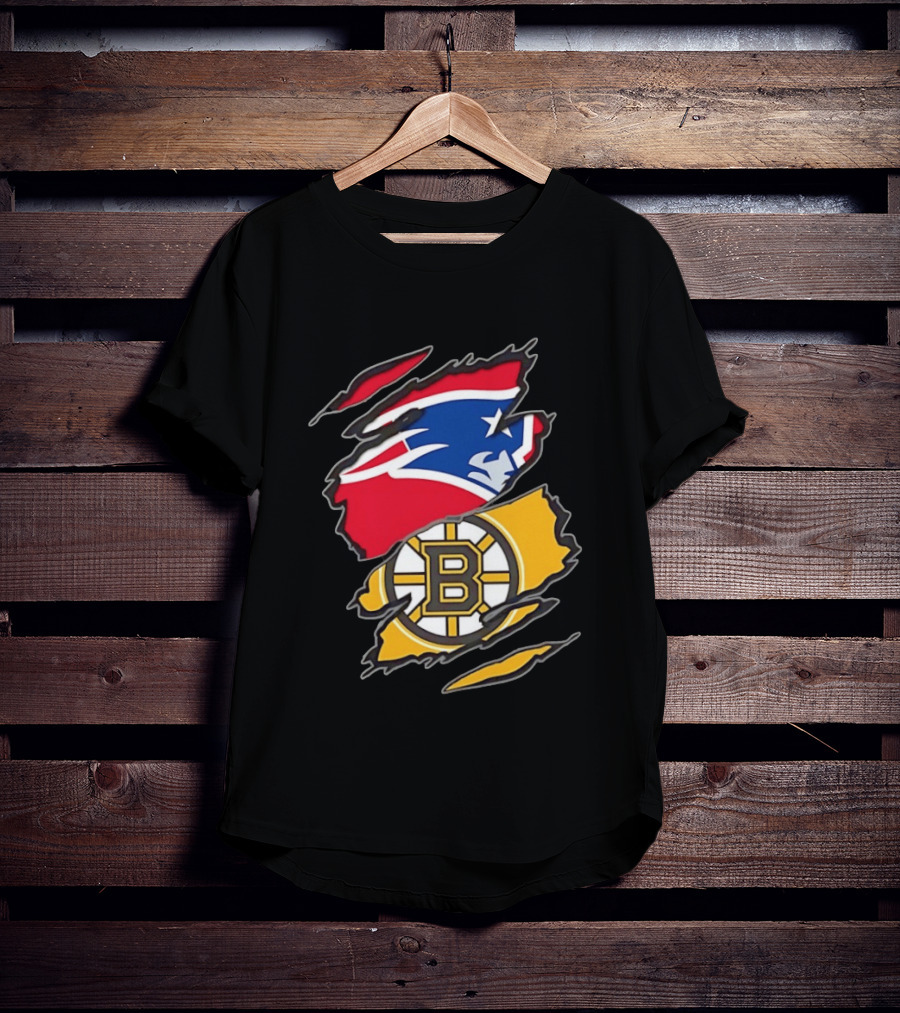 New England Patriots Boston Bruins Two Teams One Heart Scratch NFL NHL Fan T-Shirt