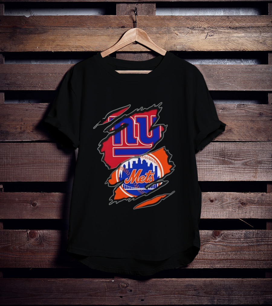 New York Giants New York Mets Two Teams One Heart Scratch T-Shirt