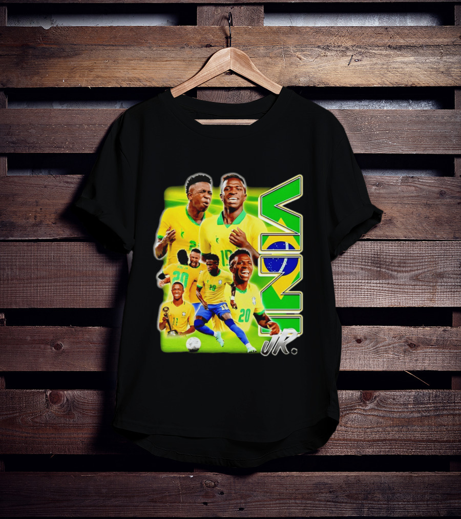 Vinicius Junior Brazil Number 10 Yellow Green Soccer Team Collage T-Shirt