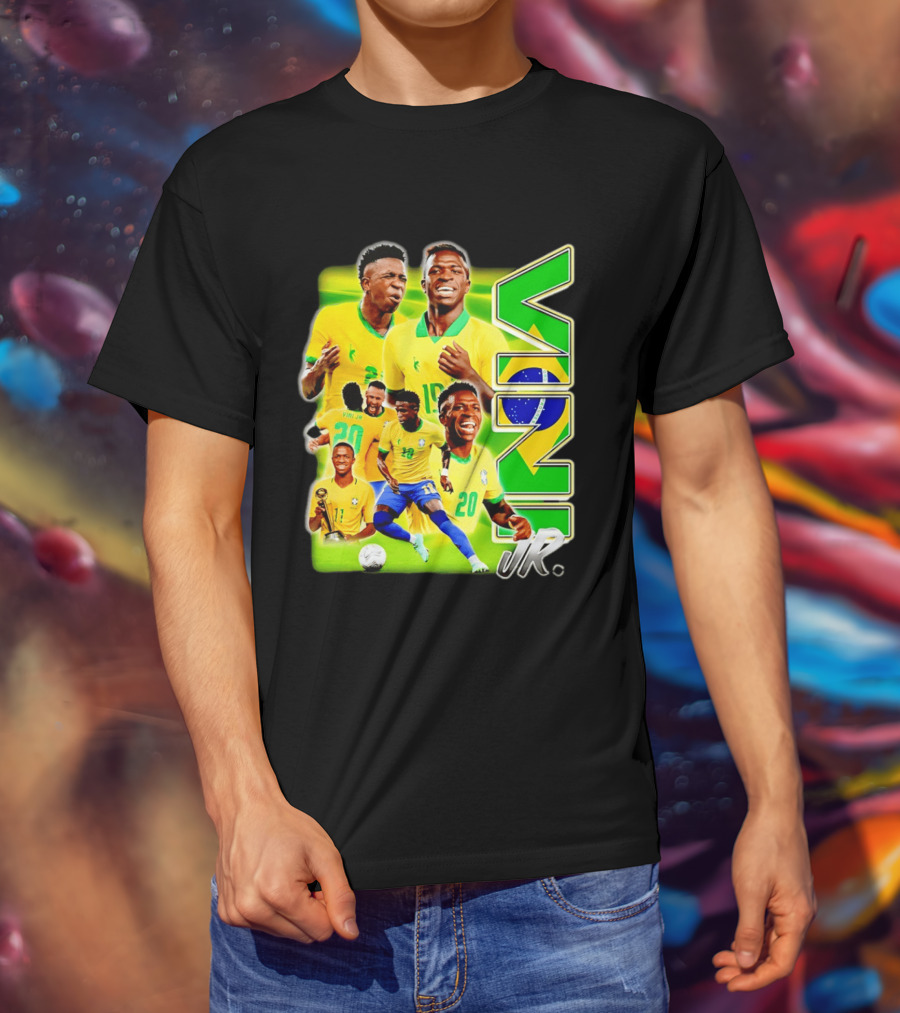 Vinicius Junior Brazil Number 10 Yellow Green Soccer Team Collage T-Shirt